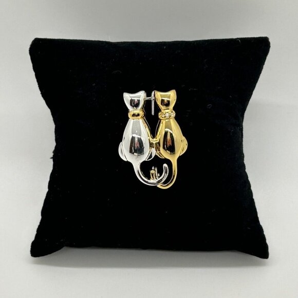 Anne Klein II Vintage Gold & Silver Cat Brooch Pin With Rhinestone Accents - Picture 2 of 8